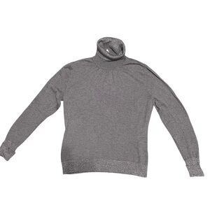 BASLER Grey Virgin Wool Silk Turtleneck Lightweight Sweater Silver thread Size M